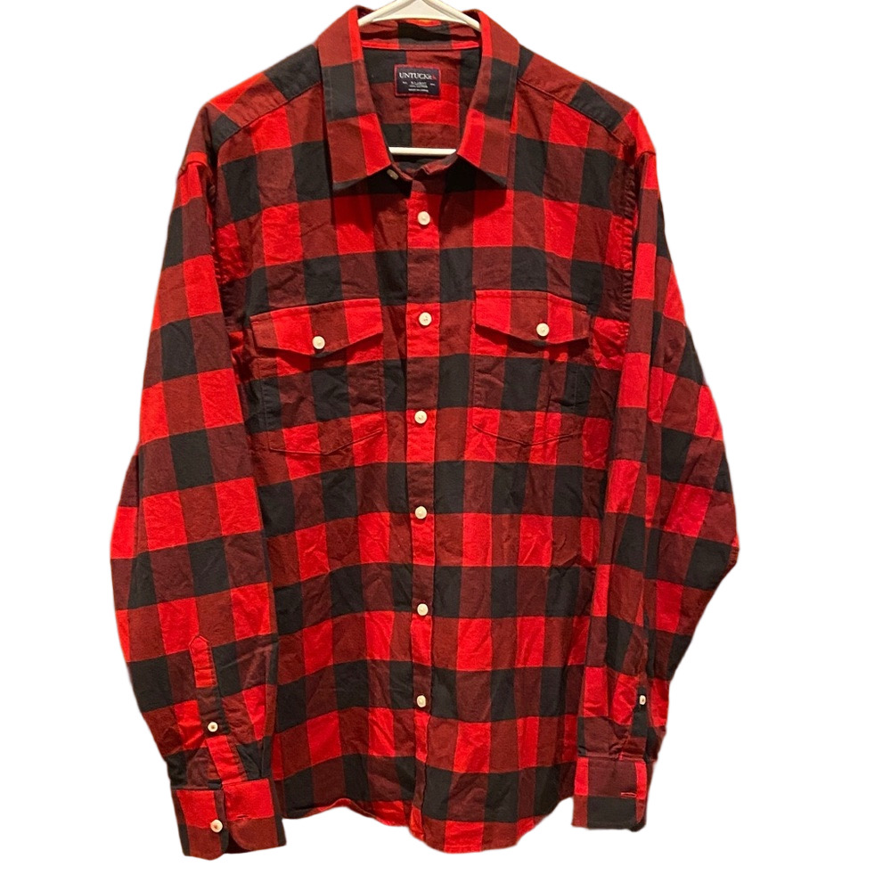 UNTUCKit Red and Black Buffalo Plaid Button-Up 100% Cotton Flannel Shirt Size XL